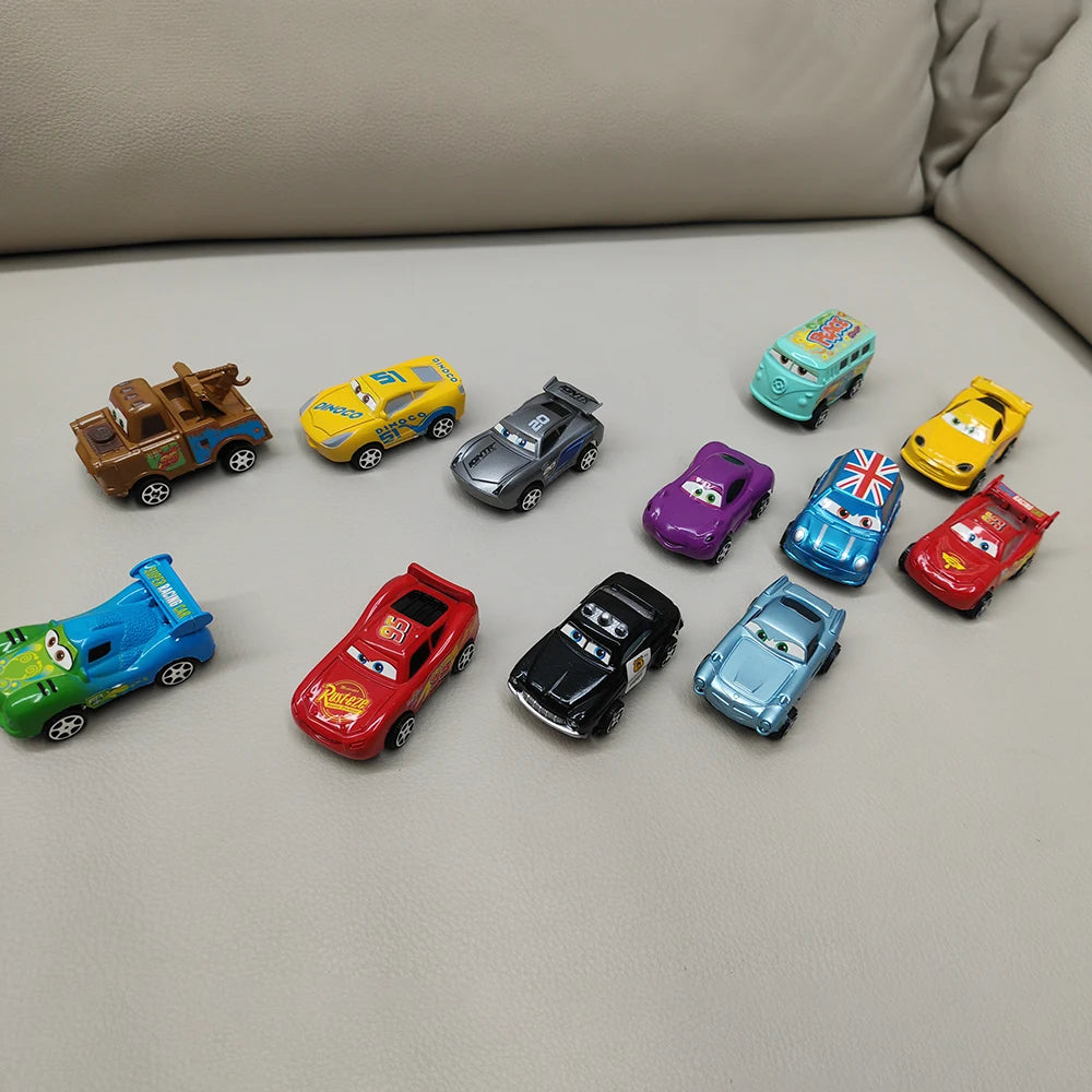 12pcs/Set Disney Pixar Cars Lightning Mcqueen Jackson Storm Mater Pvc Model Back-Force Car Toy For Kids Birthday Gift Set