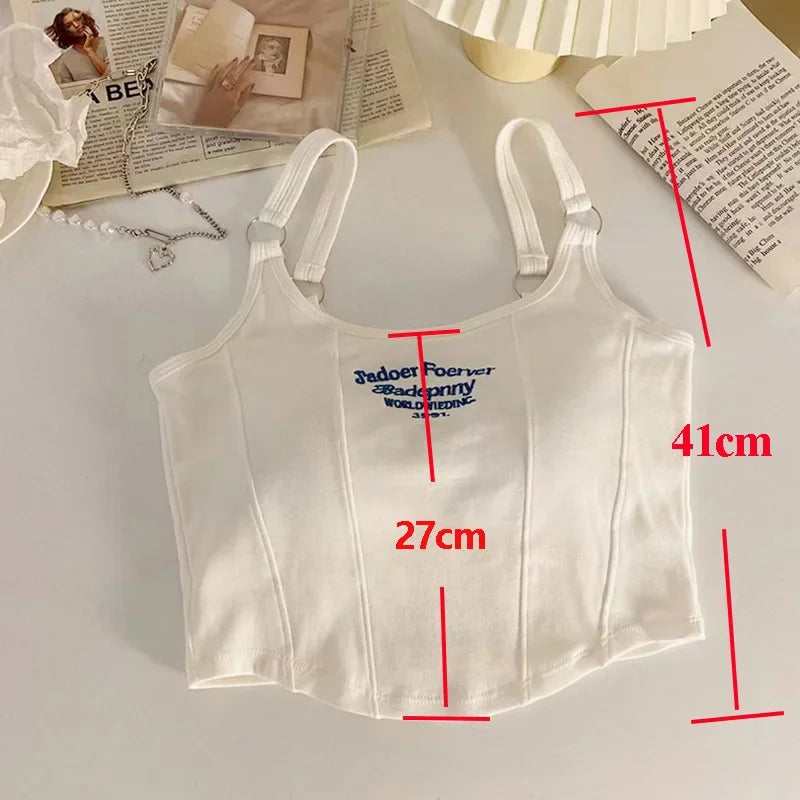 1pc Letter Print Cotton Women Small Breast Bras Hot Girls Wear Casual Slim Underwear Padded Camisole Top