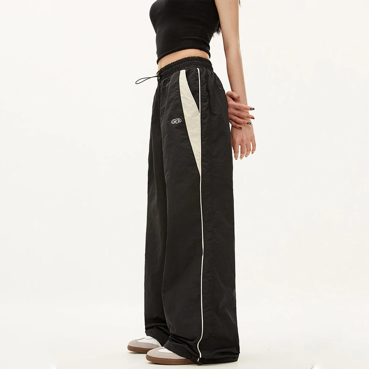 Women Casual Wide Leg Cargo Pants Drawstring Solid Streetwear Elastic Waist Sweatpants Loose Y2K Joggers Hip Hop Baggy Trousers