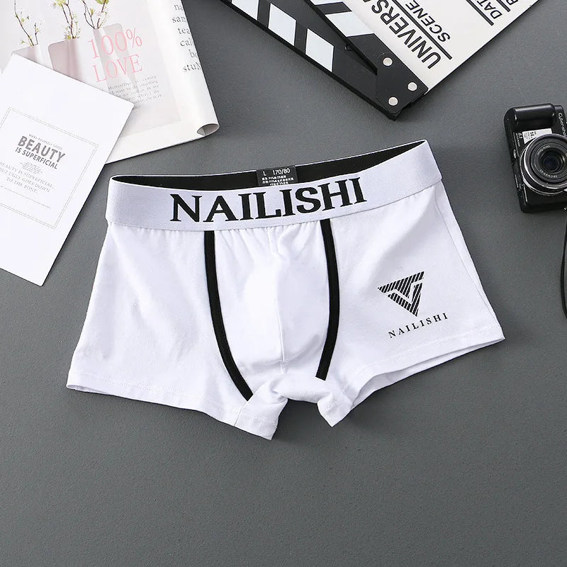2 Piece Men's Underwear Burst of Cotton Breathable Youth Boxer Shorts Letter Trend Mid-waist Quadrangle Shorts Flat Corner Perso