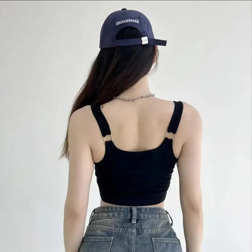 1pc Letter Print Cotton Women Small Breast Bras Hot Girls Wear Casual Slim Underwear Padded Camisole Top