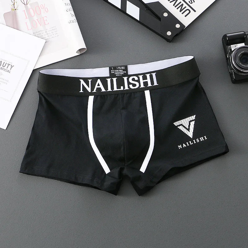2 Piece Men's Underwear Burst of Cotton Breathable Youth Boxer Shorts Letter Trend Mid-waist Quadrangle Shorts Flat Corner Perso