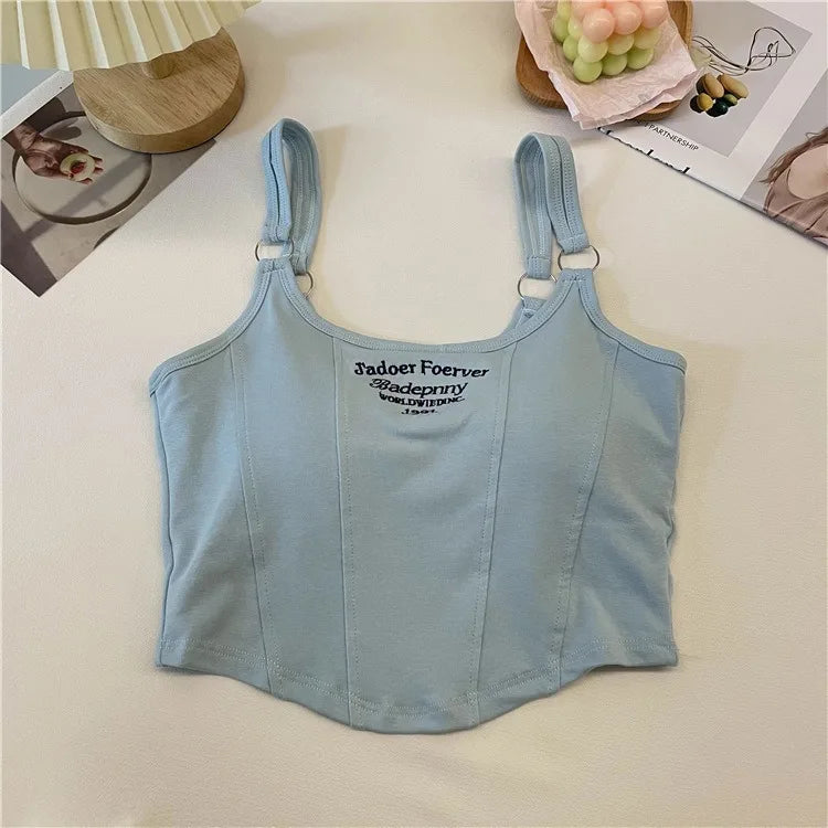 1pc Letter Print Cotton Women Small Breast Bras Hot Girls Wear Casual Slim Underwear Padded Camisole Top
