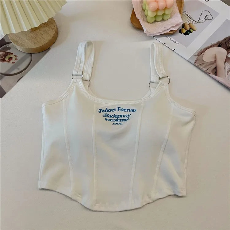1pc Letter Print Cotton Women Small Breast Bras Hot Girls Wear Casual Slim Underwear Padded Camisole Top