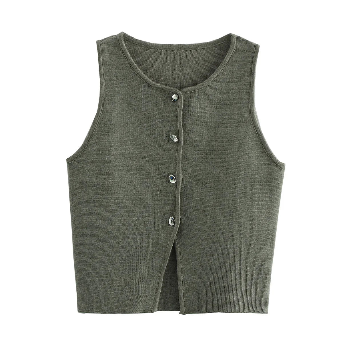 TRAF White Knit Crop Top Women Button Short Tops Woman 2024 Summer Tanks Camis Tops for Women Streetwear Vest Tank Top Female