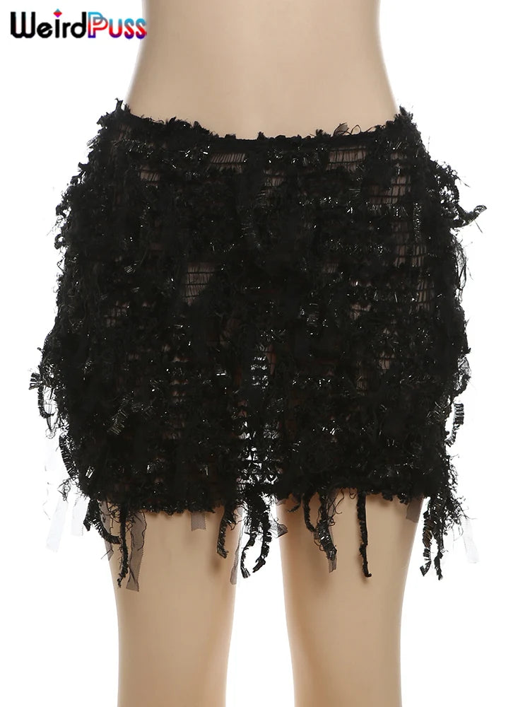 Weird Puss Colorful Tassel Skirts Peach Hip Women Thin Knit Wild Sexy Midnight Summer Trend Stretch Skinny Streetwear Bodycon