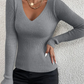 2025 Autumn Winter Women Solid Rib Knit V Neck Stripe Pull Sweater Femme Y2k Long Sleeve Pullover Jersey Tops Fashion Clothes