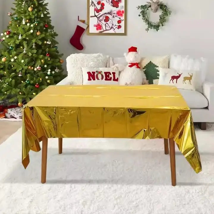 137 * 274CM Christmas Aluminum Tablecloth in Stock in the United States for Valentine's Day, Halloween, Graduation, Thanksgiving