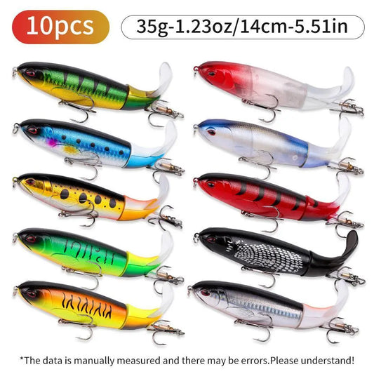 10pcs/set 35g 14cm Topwater Fishing Lure Kit with Lifelike Swiveling Tail Vibrant Realistic Bait for Freshwater & Saltwater