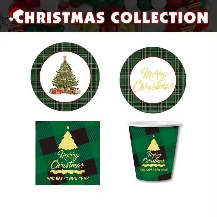 10 Piece Paper Cutlery Set for Christmas Tree Parties in the United States, Including Paper Trays, Paper Cups, Napkins, and Othe