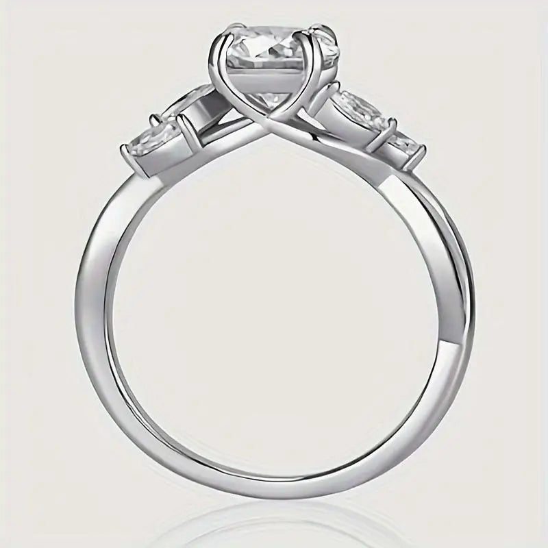 "1.2ct Willow Leaf Moissanite Women's Engagement Ring, 1.2ct D Color VVS1 Clarity Lab Made Wedding Ring 925 Sterling Silver Bra