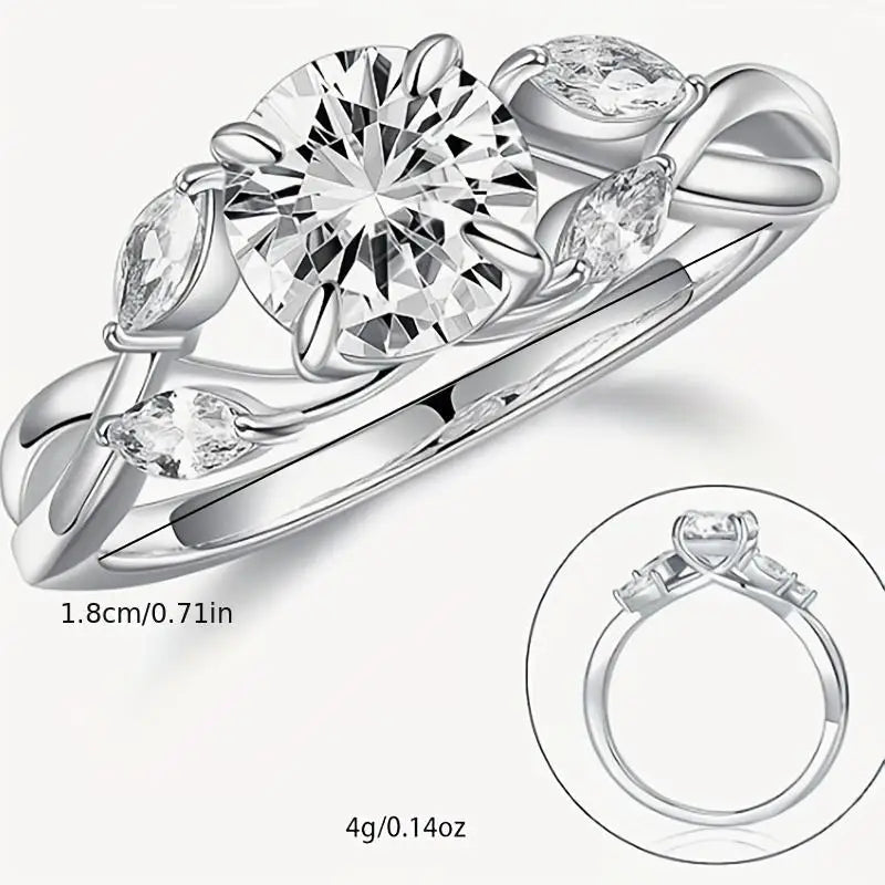 "1.2ct Willow Leaf Moissanite Women's Engagement Ring, 1.2ct D Color VVS1 Clarity Lab Made Wedding Ring 925 Sterling Silver Bra
