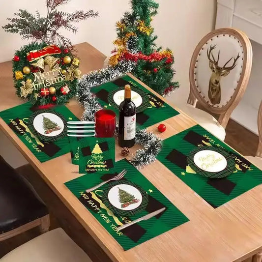10 Piece Paper Cutlery Set for Christmas Tree Parties in the United States, Including Paper Trays, Paper Cups, Napkins, and Othe