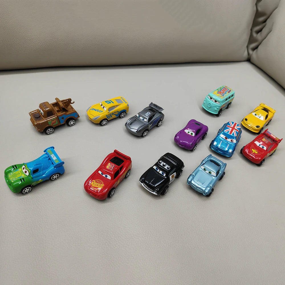 12pcs/Set Disney Pixar Cars Lightning Mcqueen Jackson Storm Mater Pvc Model Back-Force Car Toy For Kids Birthday Gift Set