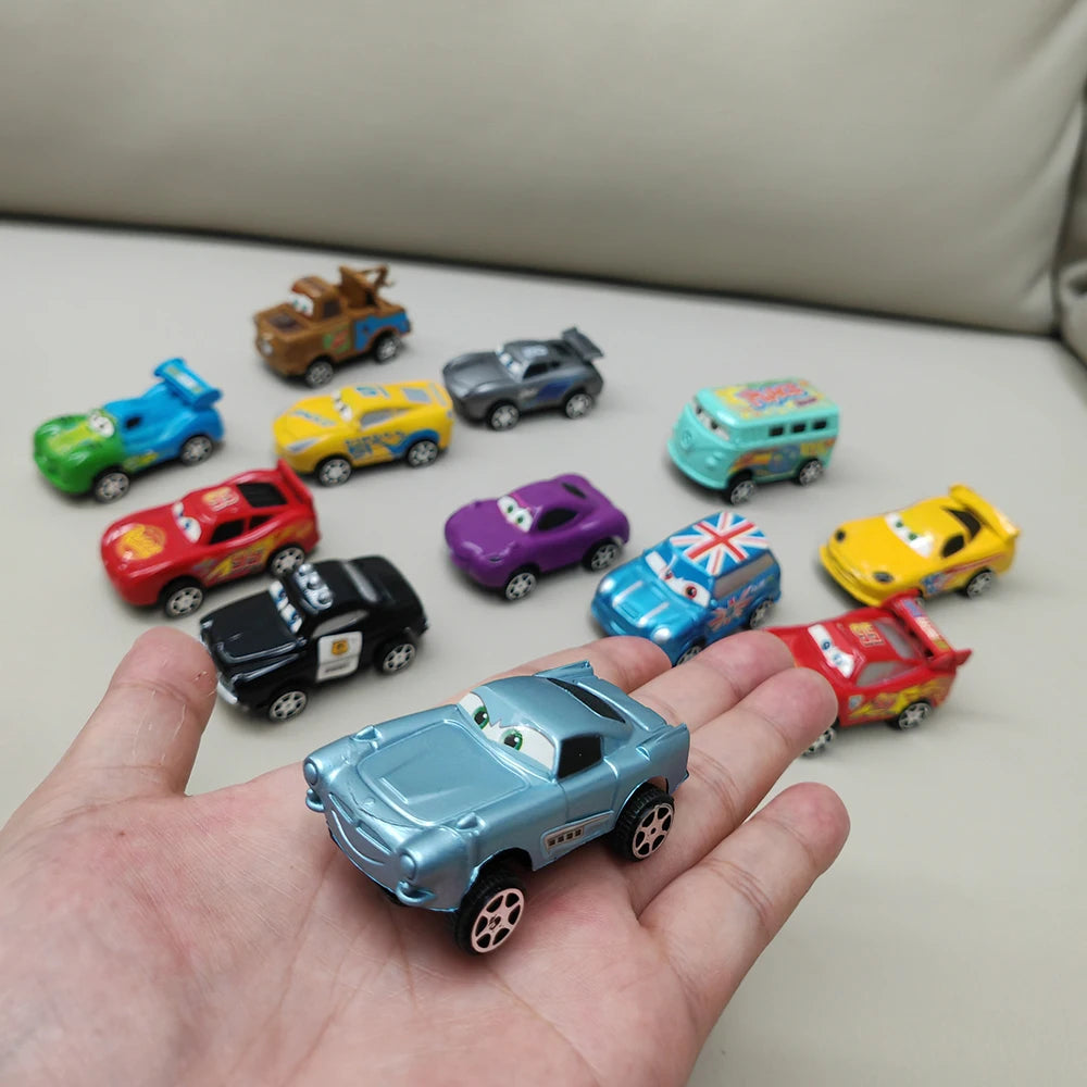 12pcs/Set Disney Pixar Cars Lightning Mcqueen Jackson Storm Mater Pvc Model Back-Force Car Toy For Kids Birthday Gift Set