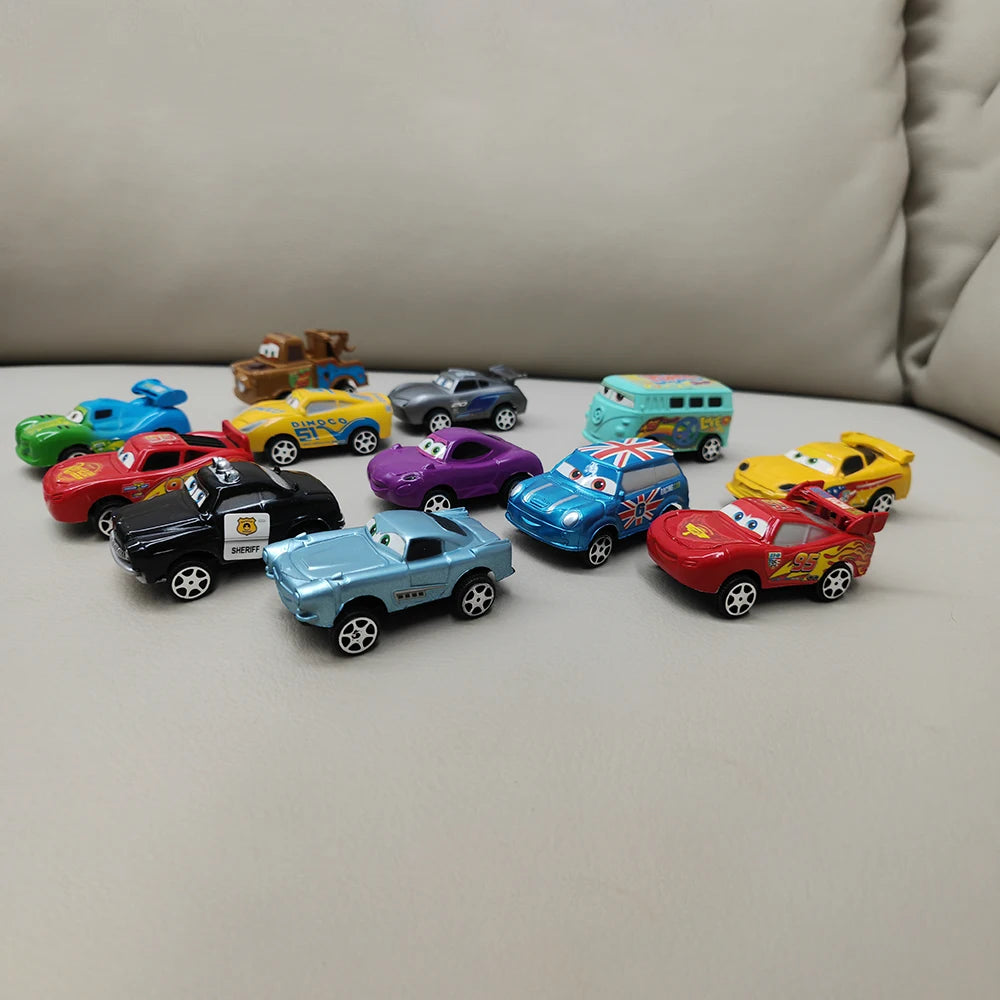 12pcs/Set Disney Pixar Cars Lightning Mcqueen Jackson Storm Mater Pvc Model Back-Force Car Toy For Kids Birthday Gift Set