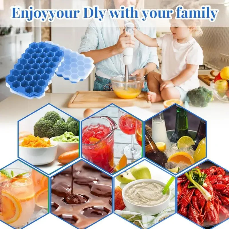 148 Cavity Honeycomb Ice Cube Trays Reusable Silicone Ice Cube Mold BPA Free Ice Maker with Removable Lids Ice Cube Maker