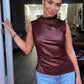 Women Y2K Vintage Pu Simple Basic Tank Top High Waist Skinny Shrunk Slash Cut Sleeveless Tops Versatile Noble Shirts