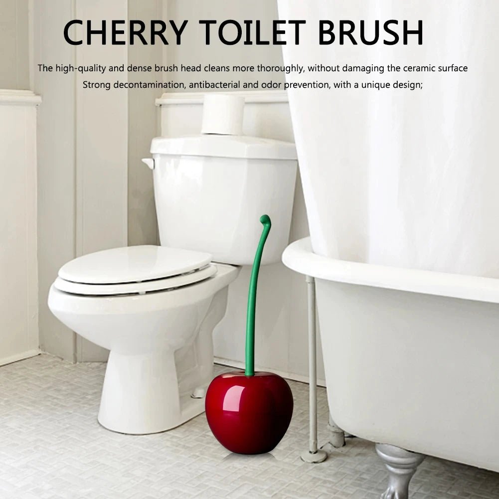1pc Lovely Cherry Shape Lavatory Toilet Brush Red Toilet Brush Creative Holder Set Toilet Holder Bathroom Accessories