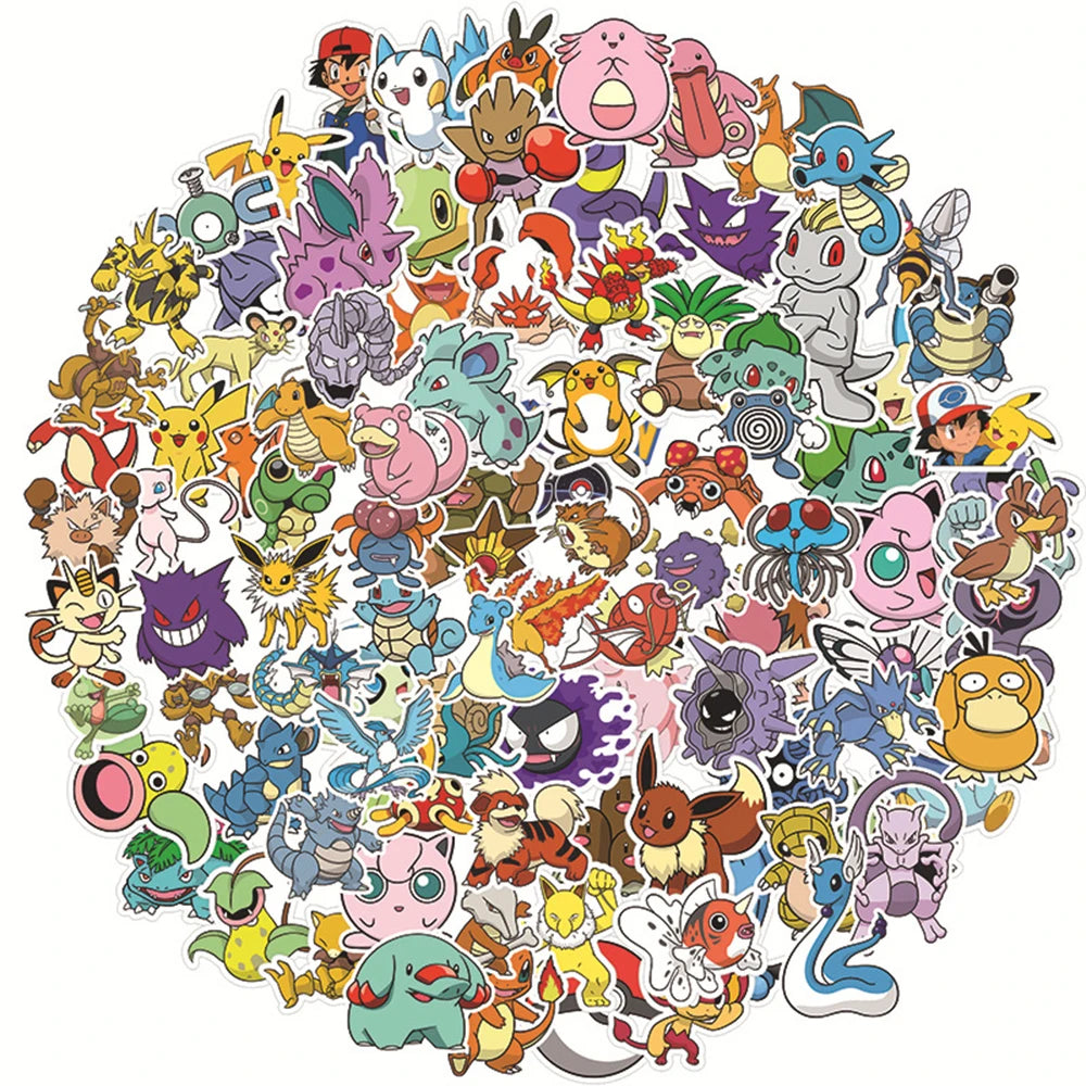 10/30/50/100pcs Pokemon Stickers Kawaii Pikachu Decals DIY Skateboard Bicycle Guitar Laptop Kids Cute Waterproof Stiker Toys