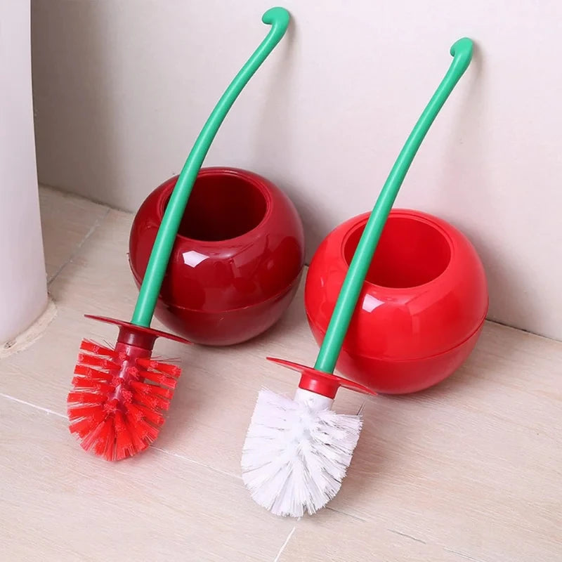 1pc Lovely Cherry Shape Lavatory Toilet Brush Red Toilet Brush Creative Holder Set Toilet Holder Bathroom Accessories