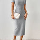Women Spring Summer Style Knitted Dress Lady Casual Short Sleeve Square Collar Side Slit Dress Vestidos