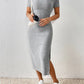 Women Spring Summer Style Knitted Dress Lady Casual Short Sleeve Square Collar Side Slit Dress Vestidos