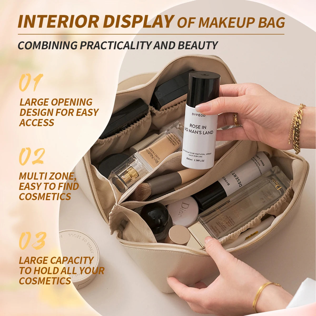 1pc Makeup Organizer Female Toiletry Bag Make Up Case Storage Pouch Luxury Lady Box, Cosmetic Bag, Organizer Bag For Travel Zip