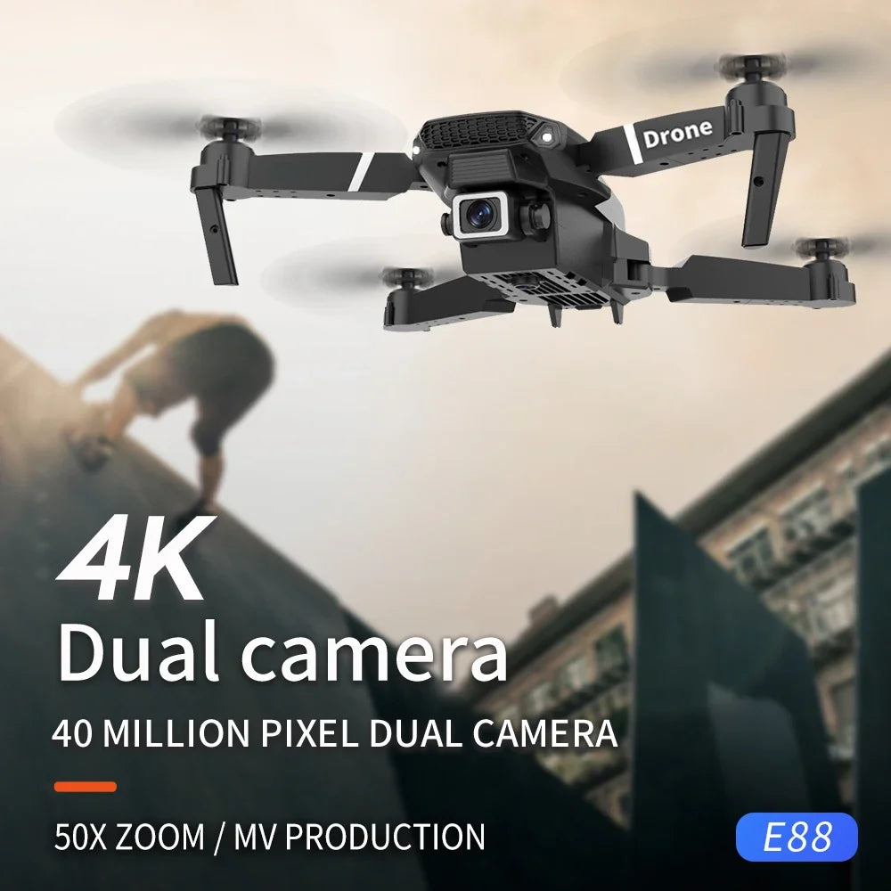 2023 E88 Pro WIFI FPV Drone Wide Angle HD 4K Camera Quadcopter Height Hold RC Foldable Dron Toys Gift