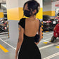 Nibber Solid Sexy Backless Maxi Dress Women Elegant Elastic Slim Short Sleeve Long dresses Female Bodycon Streetwear Clothing