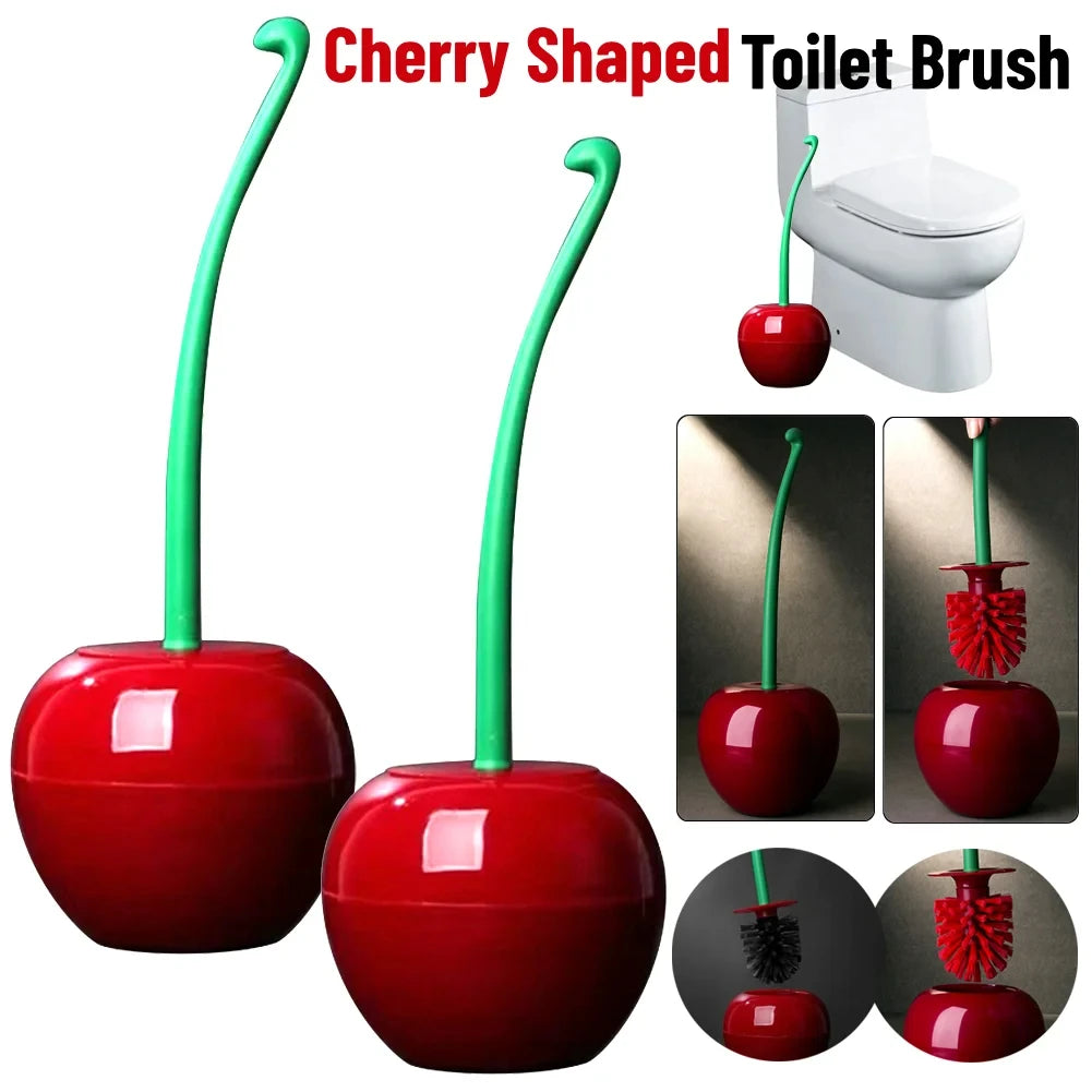 1pc Lovely Cherry Shape Lavatory Toilet Brush Red Toilet Brush Creative Holder Set Toilet Holder Bathroom Accessories