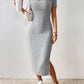 Women Spring Summer Style Knitted Dress Lady Casual Short Sleeve Square Collar Side Slit Dress Vestidos