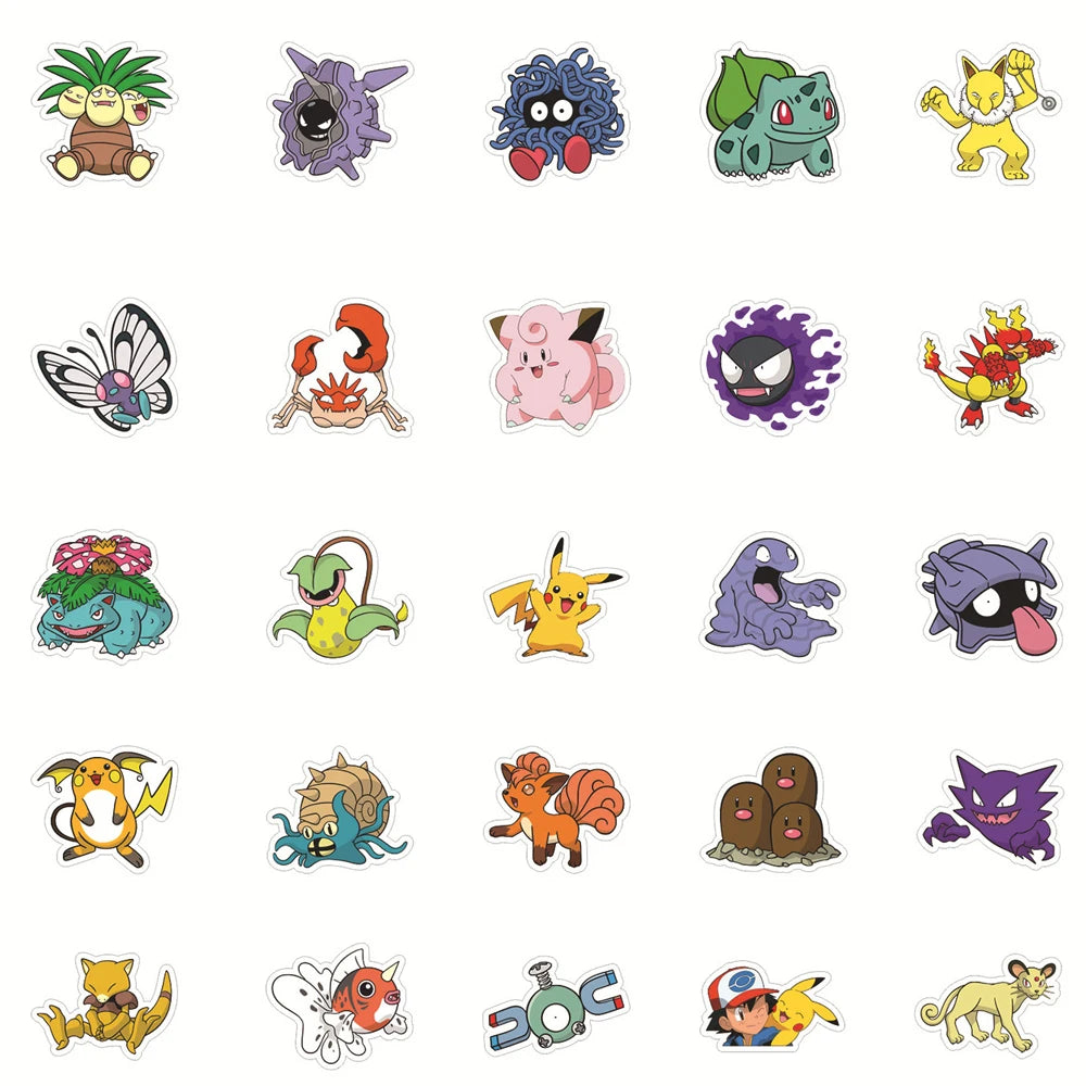 10/30/50/100pcs Pokemon Stickers Kawaii Pikachu Decals DIY Skateboard Bicycle Guitar Laptop Kids Cute Waterproof Stiker Toys