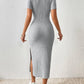 Women Spring Summer Style Knitted Dress Lady Casual Short Sleeve Square Collar Side Slit Dress Vestidos