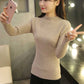 2025 Autumn Women Mock Neck Ruffles Sweater Long Sleeve Knitted Bottoming Solid Pullovers Stripe Women Casual Sweater Winter