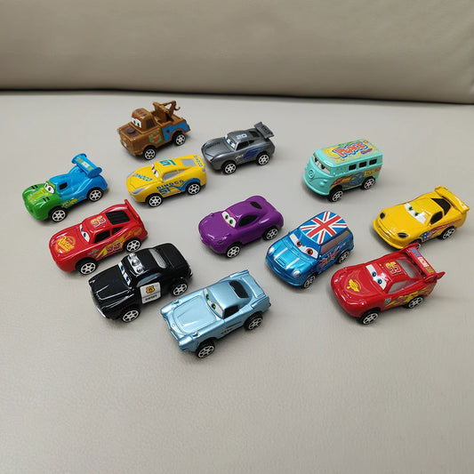 12pcs/Set Disney Pixar Cars Lightning Mcqueen Jackson Storm Mater Pvc Model Back-Force Car Toy For Kids Birthday Gift Set