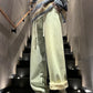Winter Men's Jeans Korean Fashion Fleece Liner Thick Warm Straight Denim Pants Washed Cotton Retro Blue Wide Leg Jean Trousers