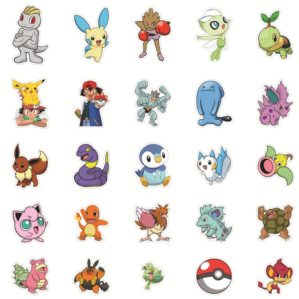 10/30/50/100pcs Pokemon Stickers Kawaii Pikachu Decals DIY Skateboard Bicycle Guitar Laptop Kids Cute Waterproof Stiker Toys