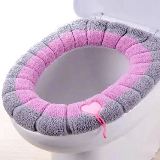 1 Pack Stitched Color Portable Knitted Toilet Mat Thickened Washable Antifreeze Toilet Cover Thickened Knitted O Type Universal