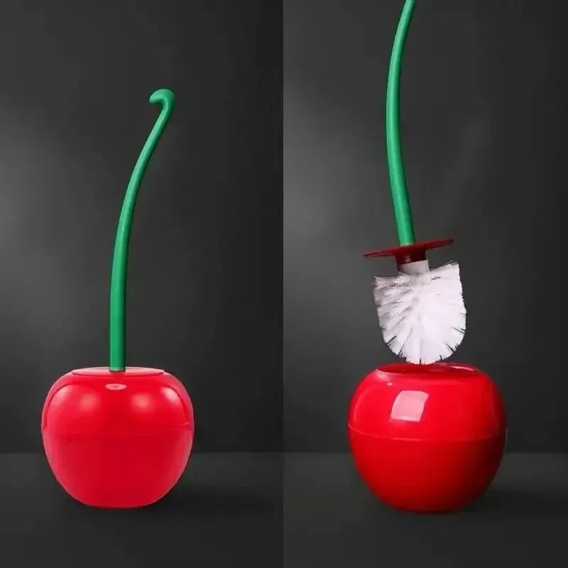 1pc Lovely Cherry Shape Lavatory Toilet Brush Red Toilet Brush Creative Holder Set Toilet Holder Bathroom Accessories