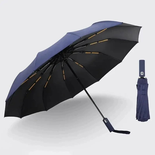 12 Bone Black Glue Fully Automatic Umbrella - Thick Durable Keel Three-Fold UV Resistant Folding Design for Protection And Style