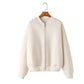 TRAFZA Women's 2-piece Retro Solid Color Zipper Bomber Jacket Sweatshirt + High-waisted Lace-up Women's Loose Velvet Pants Suit