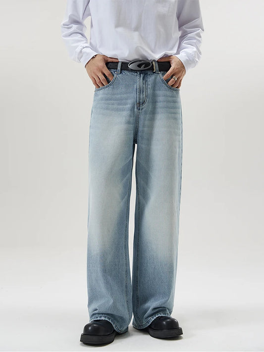 4 Colors Autumn Vintage Distressed Men's Baggy Straight Jeans Fashion Korean High Street Denim Pants Streetwear Male Trousers