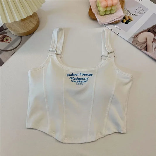 1pc Letter Print Cotton Women Small Breast Bras Hot Girls Wear Casual Slim Underwear Padded Camisole Top