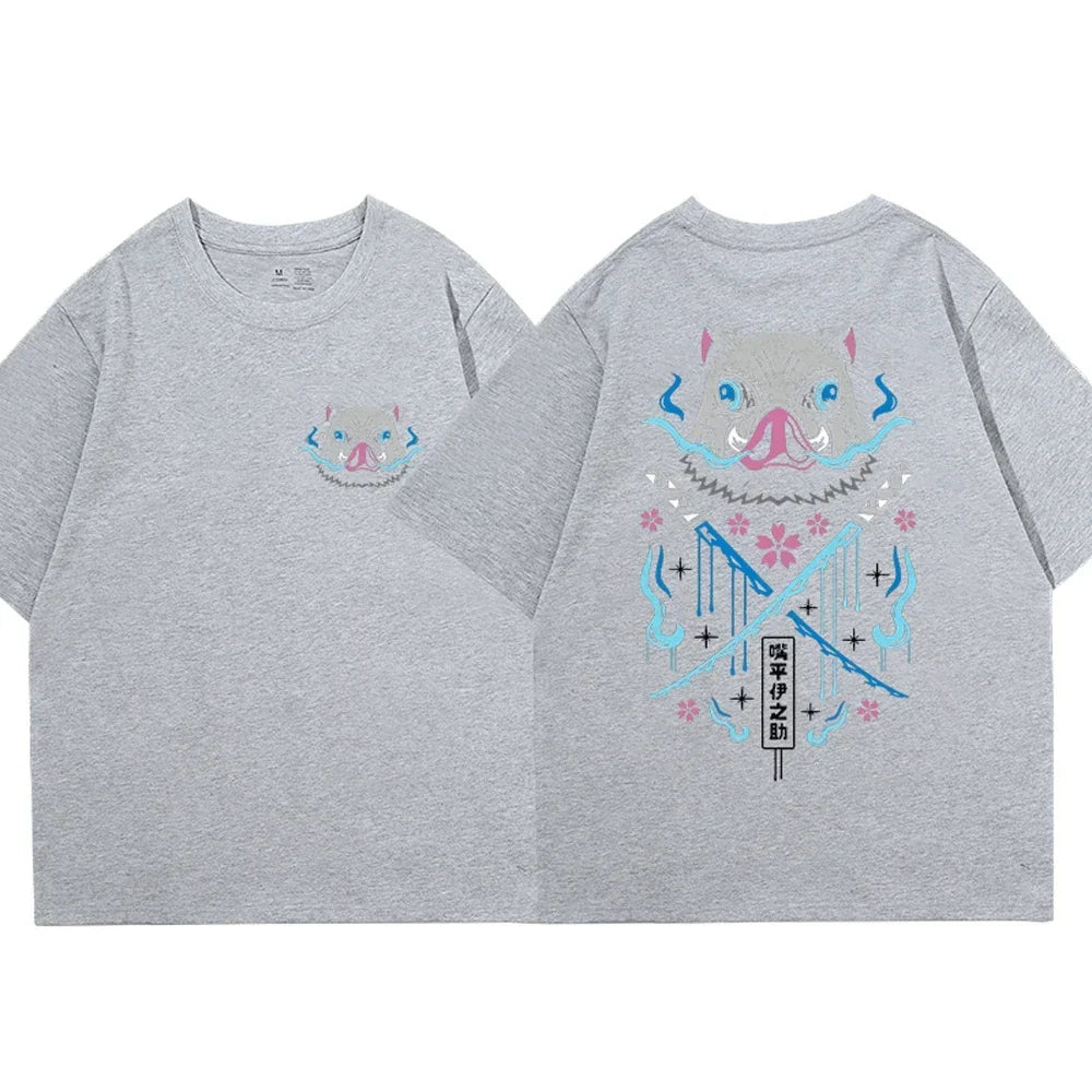 Summer Men's Anime Demon Slayer Print T-Shirt 100% Cotton Japanese Anime Beast Fitness Top High Quality Casual Street