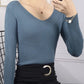 2025 Autumn Winter Women Solid Rib Knit V Neck Stripe Pull Sweater Femme Y2k Long Sleeve Pullover Jersey Tops Fashion Clothes