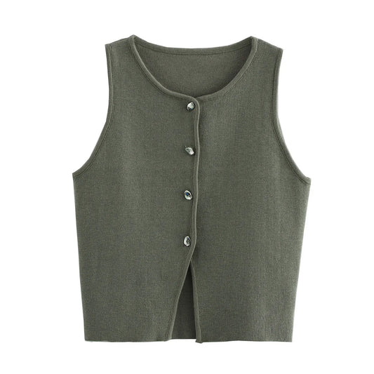 TRAF White Knit Crop Top Women Button Short Tops Woman 2024 Summer Tanks Camis Tops for Women Streetwear Vest Tank Top Female