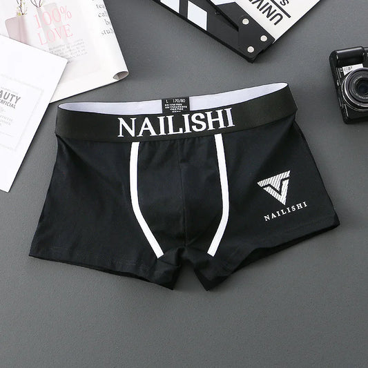 2 Piece Men's Underwear Burst of Cotton Breathable Youth Boxer Shorts Letter Trend Mid-waist Quadrangle Shorts Flat Corner Perso