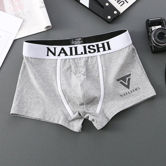 2 Piece Men's Underwear Burst of Cotton Breathable Youth Boxer Shorts Letter Trend Mid-waist Quadrangle Shorts Flat Corner Perso