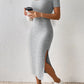 Women Spring Summer Style Knitted Dress Lady Casual Short Sleeve Square Collar Side Slit Dress Vestidos